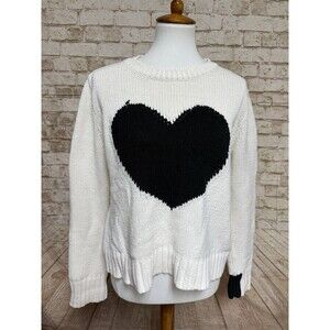 LISA TODD m Heart Crew Neck Sweater‎ White Black  Pull Over Cutsey